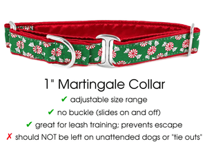The Hound Haberdashery Premade & Ready to Ship: XMAS Pepermints 1" Wide Martingale Collar (size Medium)