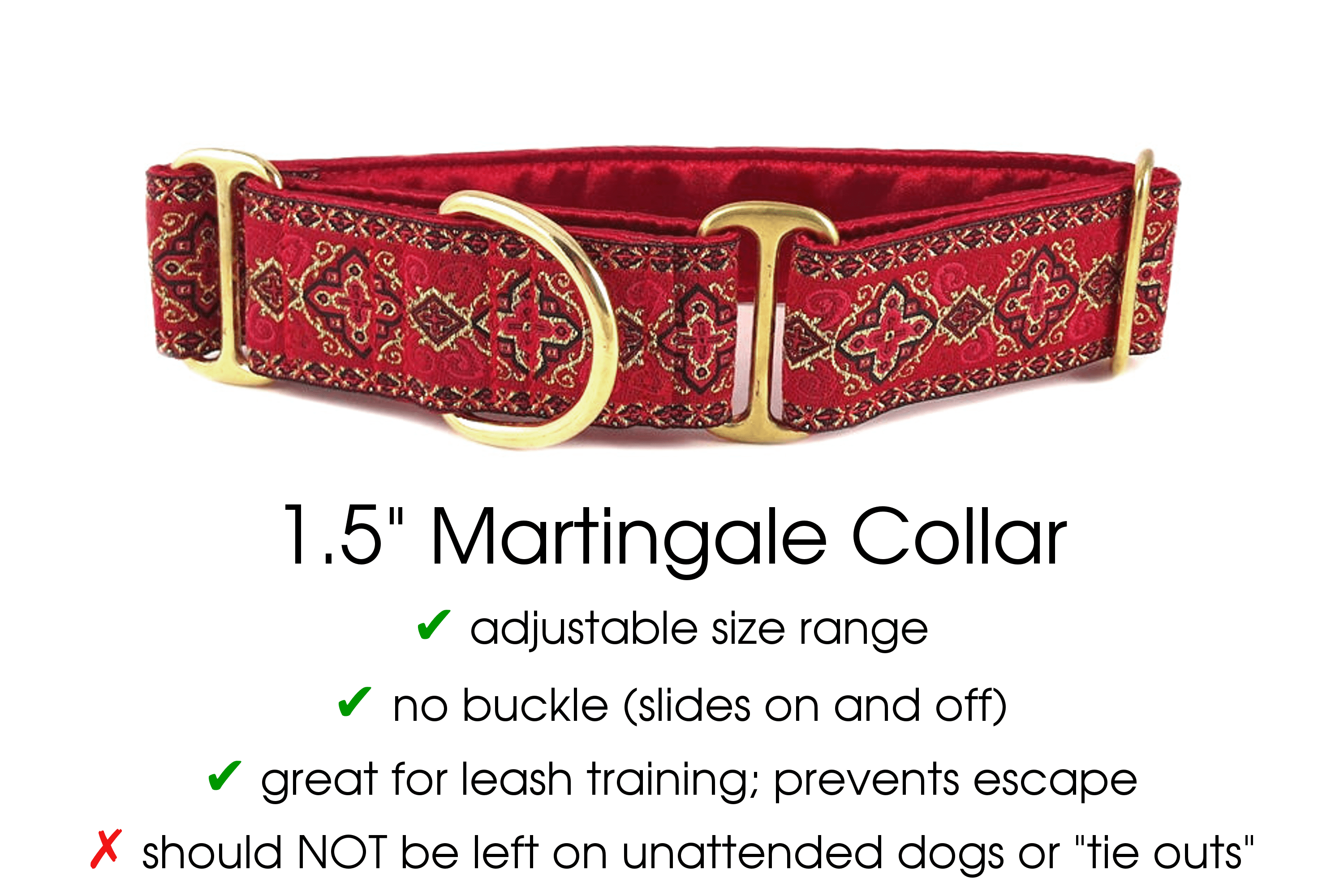 The Hound Haberdashery Premade & Ready to Ship: 1.5" Wide Nobility  RED Martingale Collar (size small)