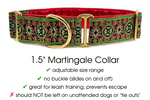 The Hound Haberdashery 1.5" Wide XMAS Renaissance Martingale Collar (size medium)