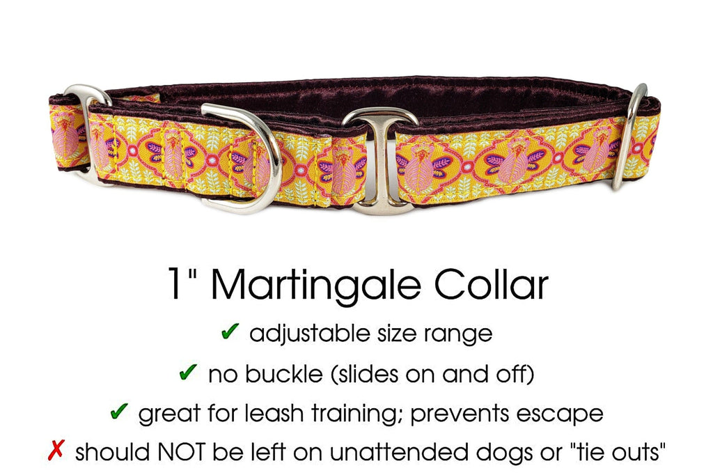 The Hound Haberdashery Premade & Ready to Ship: 1" Lotus Bees Martingale Collar (size Med)