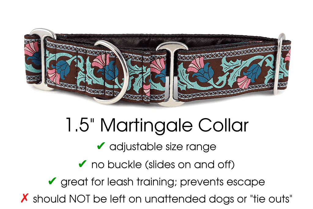 The Hound Haberdashery Premade & Ready to Ship: Brown Thistle 1.5" XL  MARTINGALE - Nickel-Plated