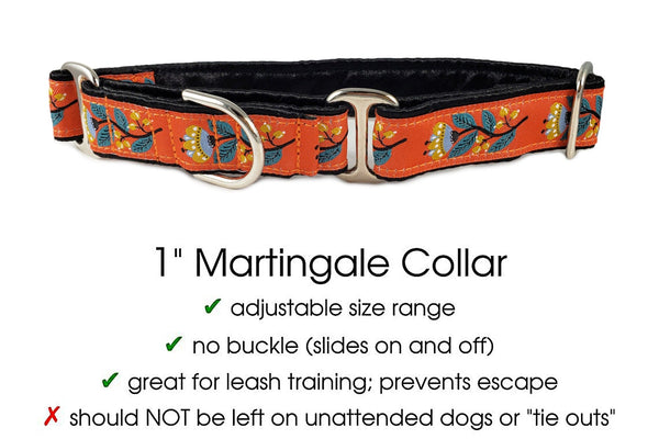 The Hound Haberdashery Collar Sofia Floral - Martingale Dog Collar or Buckle Dog Collar - 1" Width