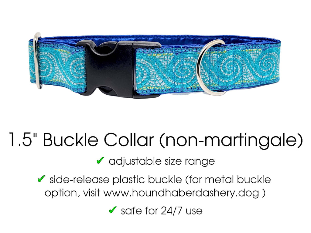 The Hound Haberdashery Premade Ready to Ship: 1.5" Wide Mosaic Wave Buckle Collar (size large)