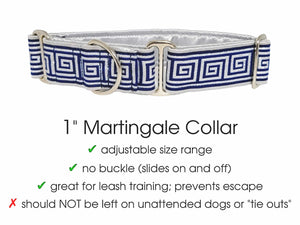 The Hound Haberdashery Premade Ready to Ship: 1.5" Wide Greek Key Martingale Collar (size Med)