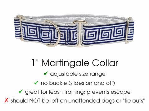 The Hound Haberdashery Premade Ready to Ship: 1.5" Wide Greek Key Martingale Collar (size Med)