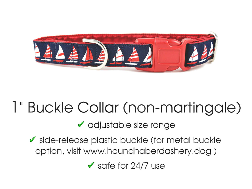 The Hound Haberdashery Premade & Ready to Ship: 1" wide Sailboats Buckle Collar (size small)