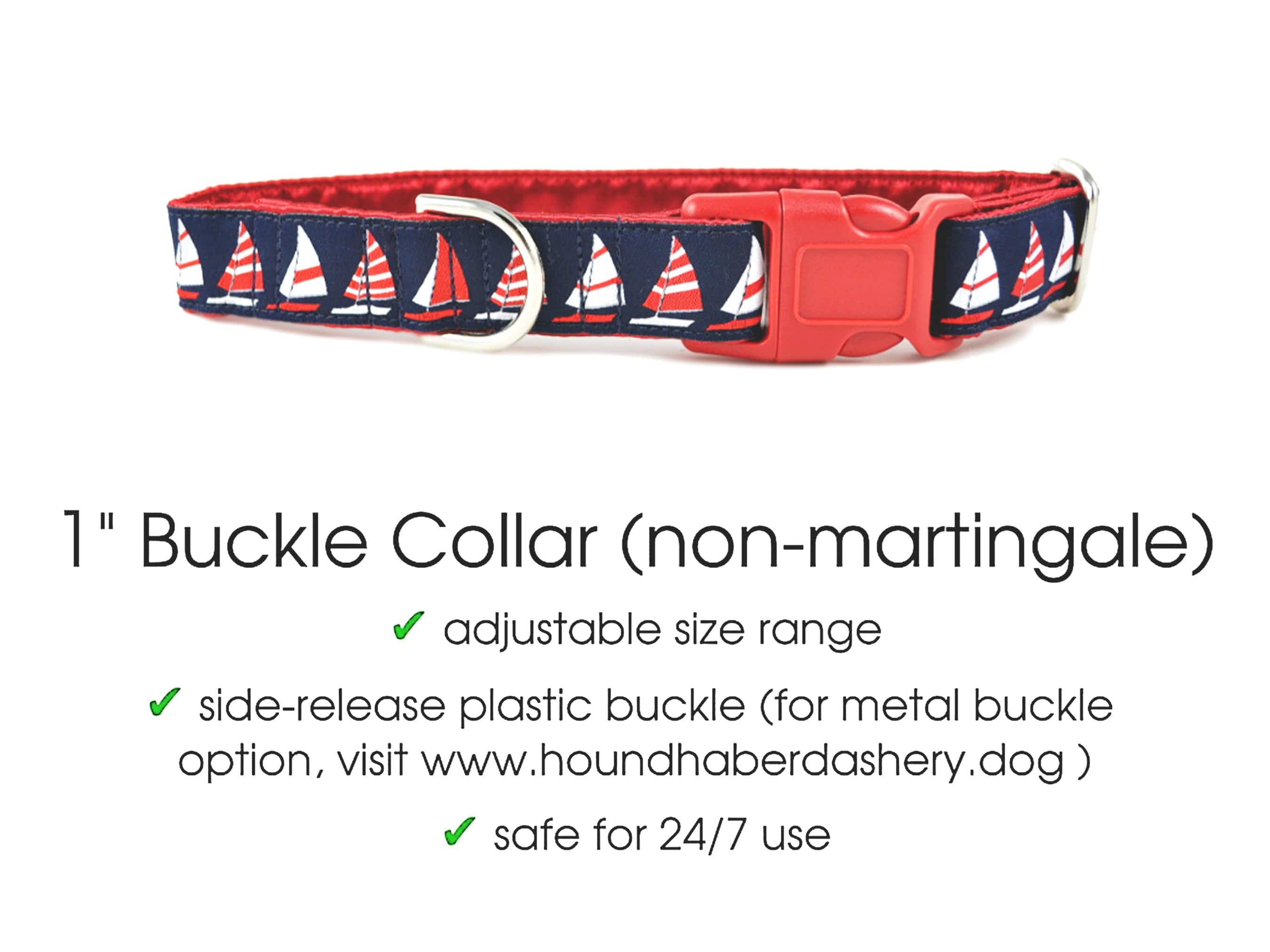 The Hound Haberdashery Premade & Ready to Ship: 1" wide Sailboats Buckle Collar (size large)