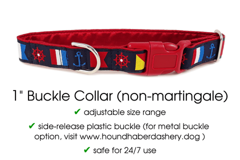 The Hound Haberdashery Premade & Ready to Ship: 1" wide NAUTICAL  Buckle Collar (size med)