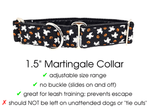 The Hound Haberdashery Premade & Ready to Ship: 1.5" Wide Ghosts & Pumpkins Martingale Collar (Size Medium)