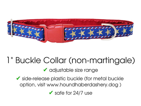 The Hound Haberdashery Premade & Ready to Ship: 1" Wide Stars & Stripes Buckle Collar (Size Large)