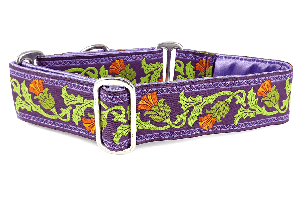 Thistle Jacquard in Purple & Olive - Martingale Dog Collar or Buckle Dog Collar - 1.5" Width - The Hound Haberdashery