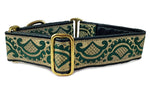 Load image into Gallery viewer, The Hound Haberdashery Collar Tivoli Jacquard in Green &amp; Gold - Martingale Dog Collar or Buckle Dog Collar - 1.5&quot; Width
