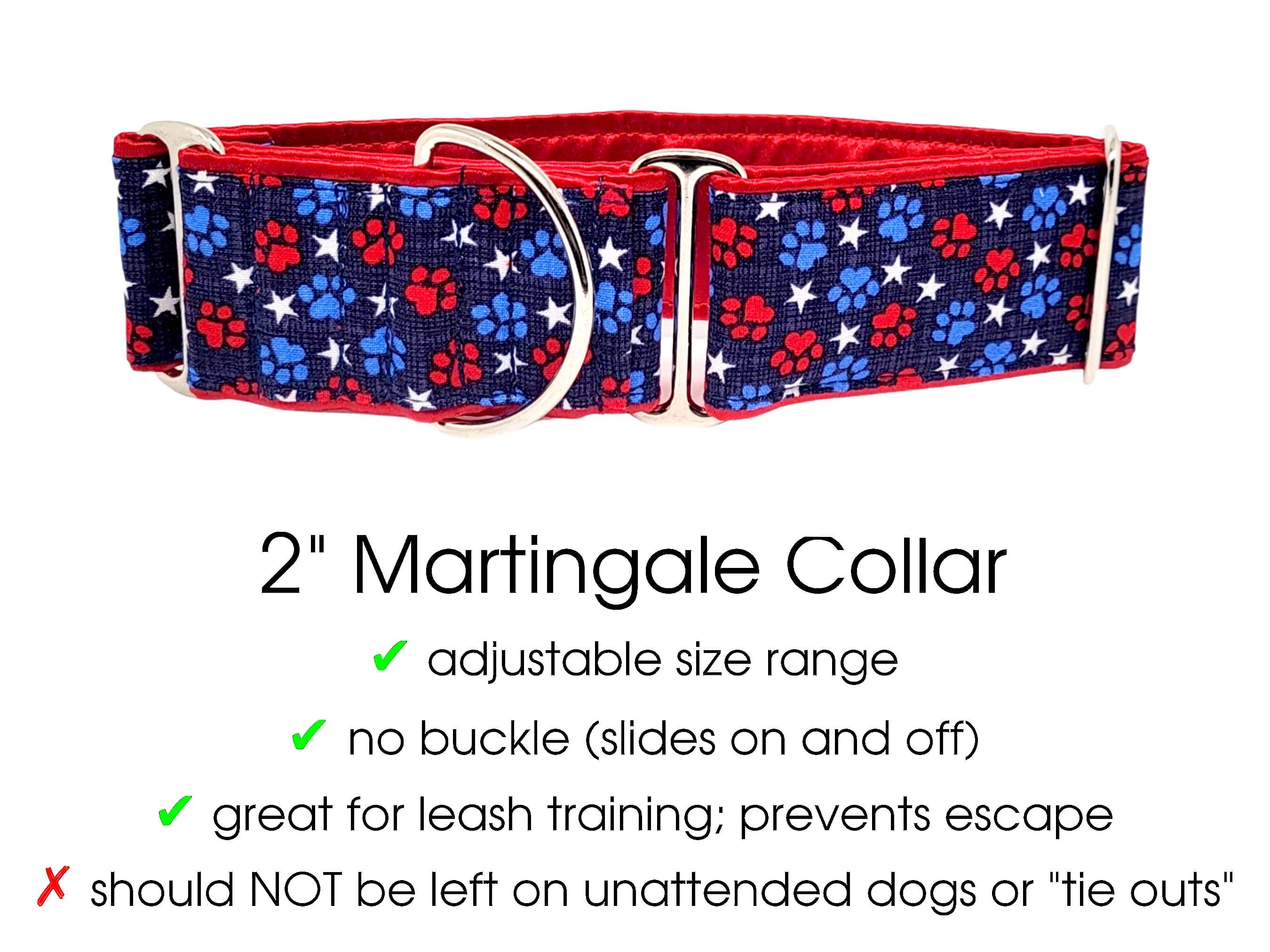 The Hound Haberdashery Collar Patriotic Paws - Martingale Dog Collar or Buckle Dog Collar - 1.5" & 2" Widths