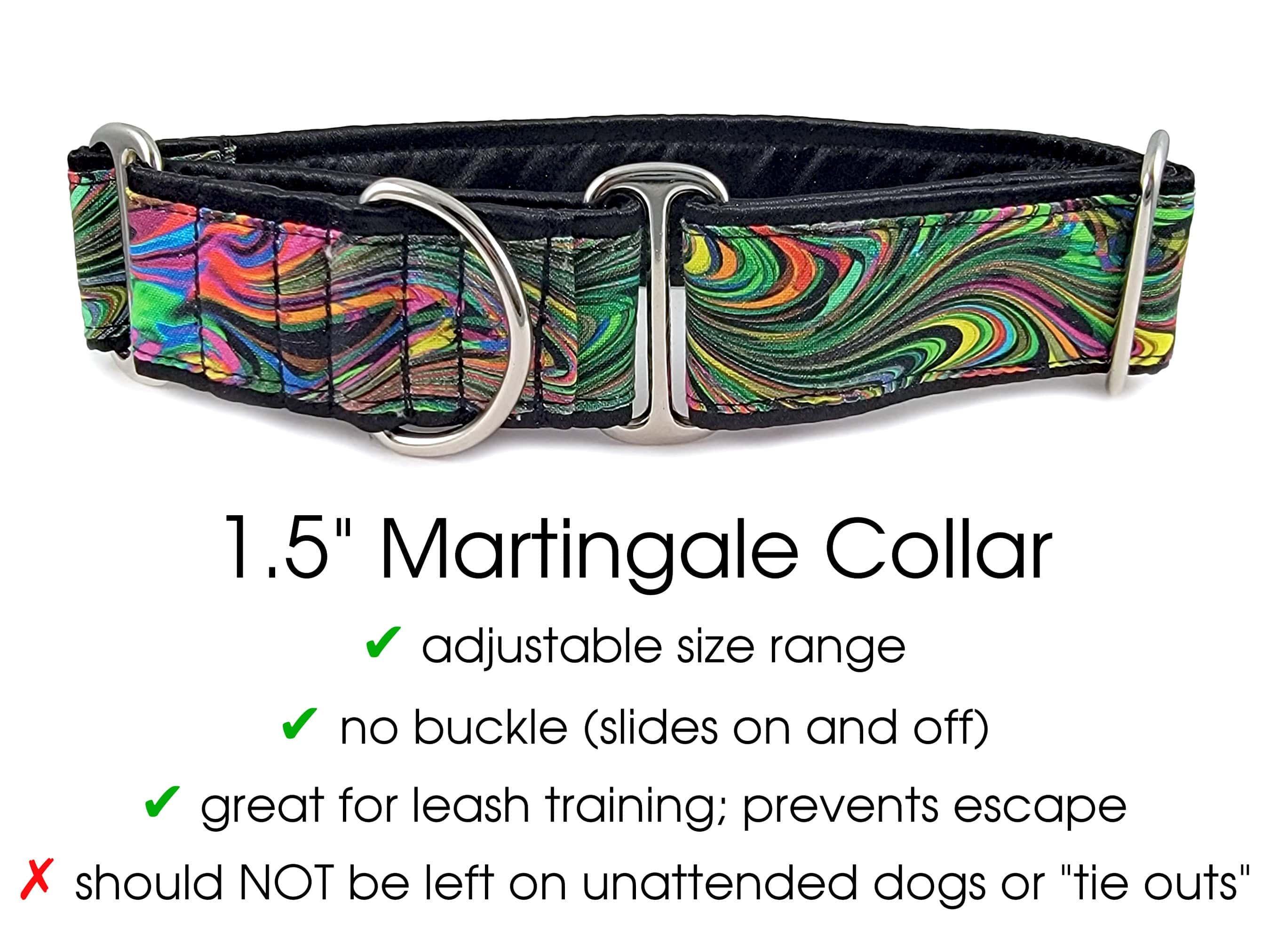 The Hound Haberdashery Collar Psychedelic Swirl - Martingale Dog Collar or Buckle Dog Collar - 1.5" & 2" Widths