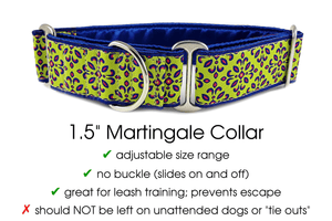 Capri in Chartreuse - Martingale Dog Collar or Buckle Dog Collar - 1.5" Width - The Hound Haberdashery
